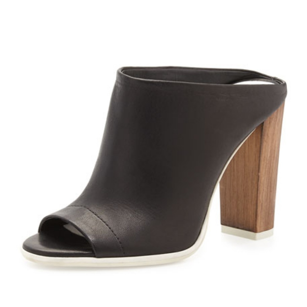 Vince Allison Peep Toe Leather Mule Slides Black